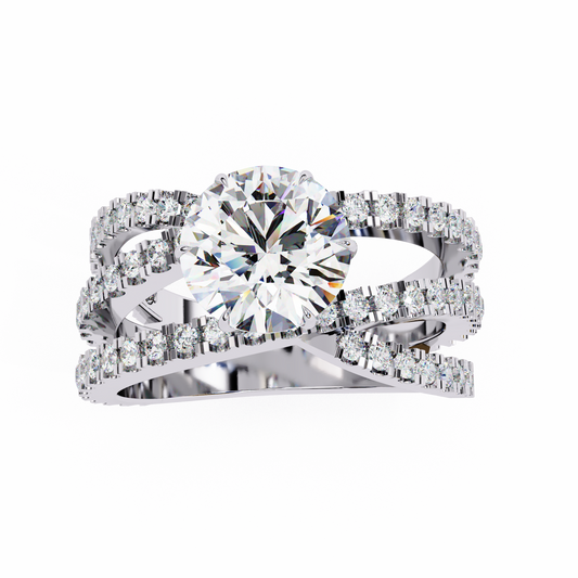Round Cut Diamond Rose Gold Delicate 1.63 Ct  Three Row Pave Set Engagement Ring and Every Occasion Wear Ring - HIGHCARAT DIAMONDS
