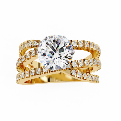 Round Cut Diamond Rose Gold Delicate 1.63 Ct  Three Row Pave Set Engagement Ring and Every Occasion Wear Ring - HIGHCARAT DIAMONDS