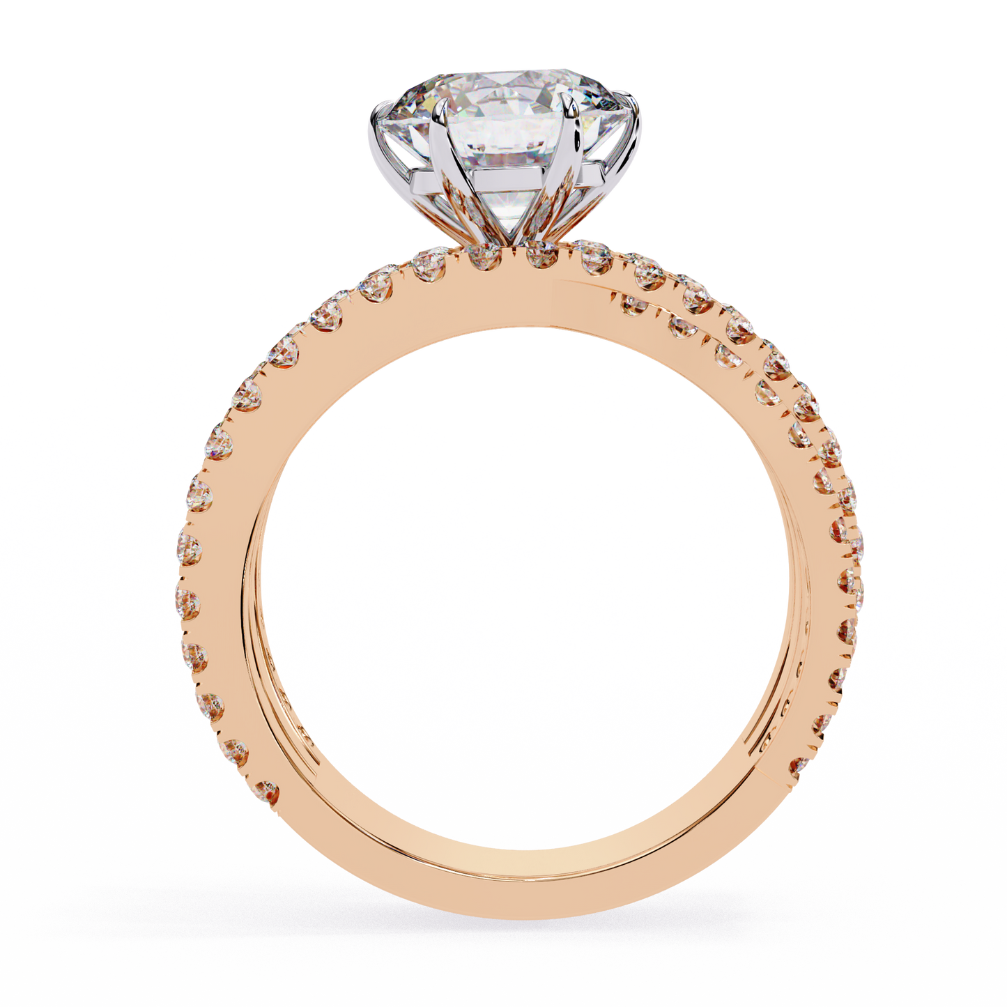 Round Cut Diamond Rose Gold Delicate 1.63 Ct  Three Row Pave Set Engagement Ring and Every Occasion Wear Ring - HIGHCARAT DIAMONDS
