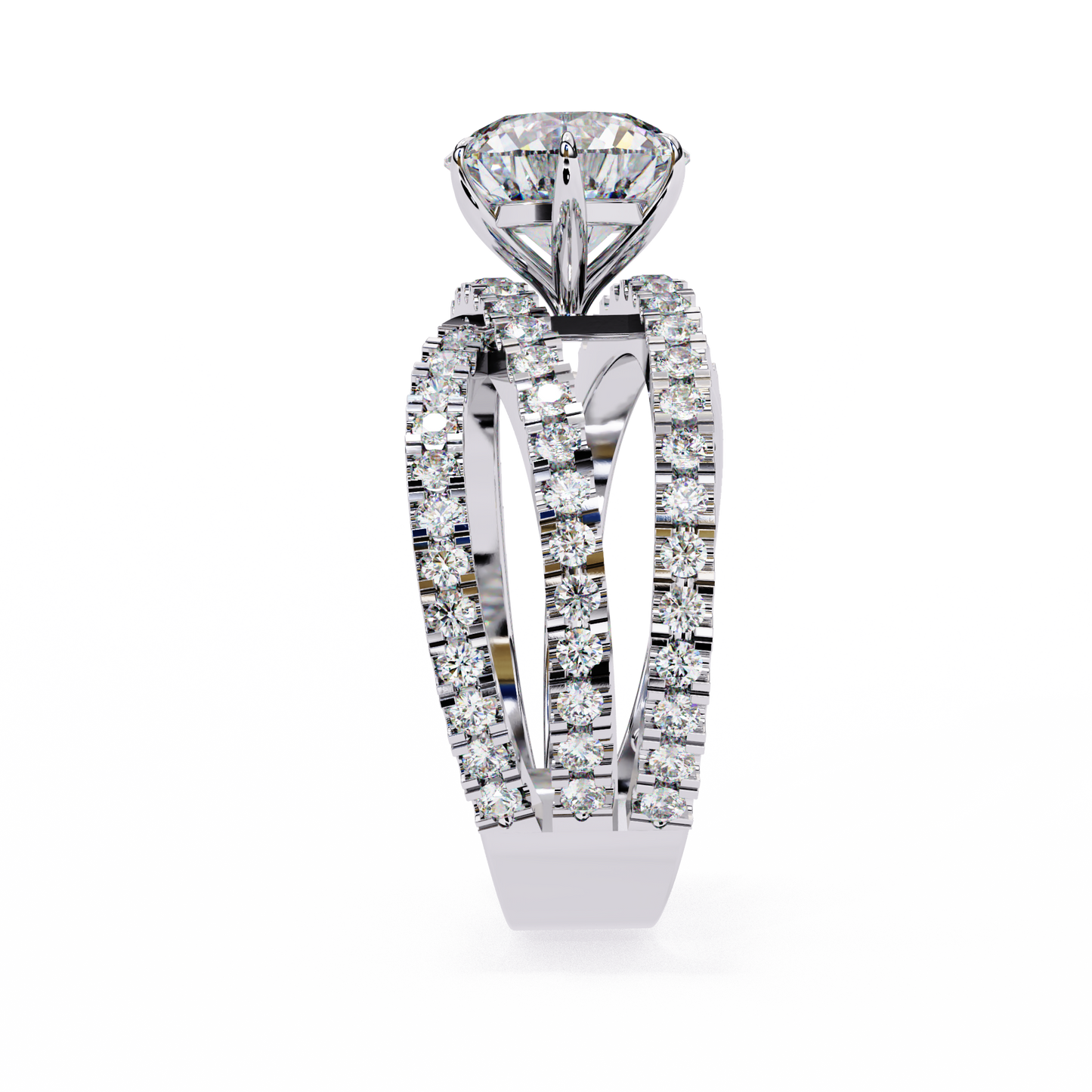 Round Cut Diamond Rose Gold Delicate 1.63 Ct  Three Row Pave Set Engagement Ring and Every Occasion Wear Ring - HIGHCARAT DIAMONDS