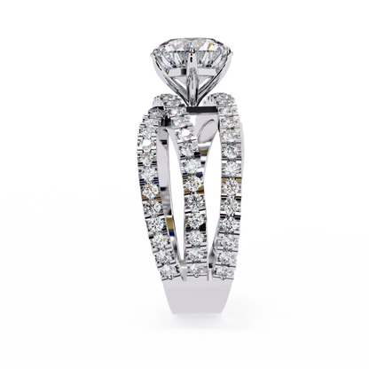 Round Cut Diamond Rose Gold Delicate 1.63 Ct  Three Row Pave Set Engagement Ring and Every Occasion Wear Ring - HIGHCARAT DIAMONDS