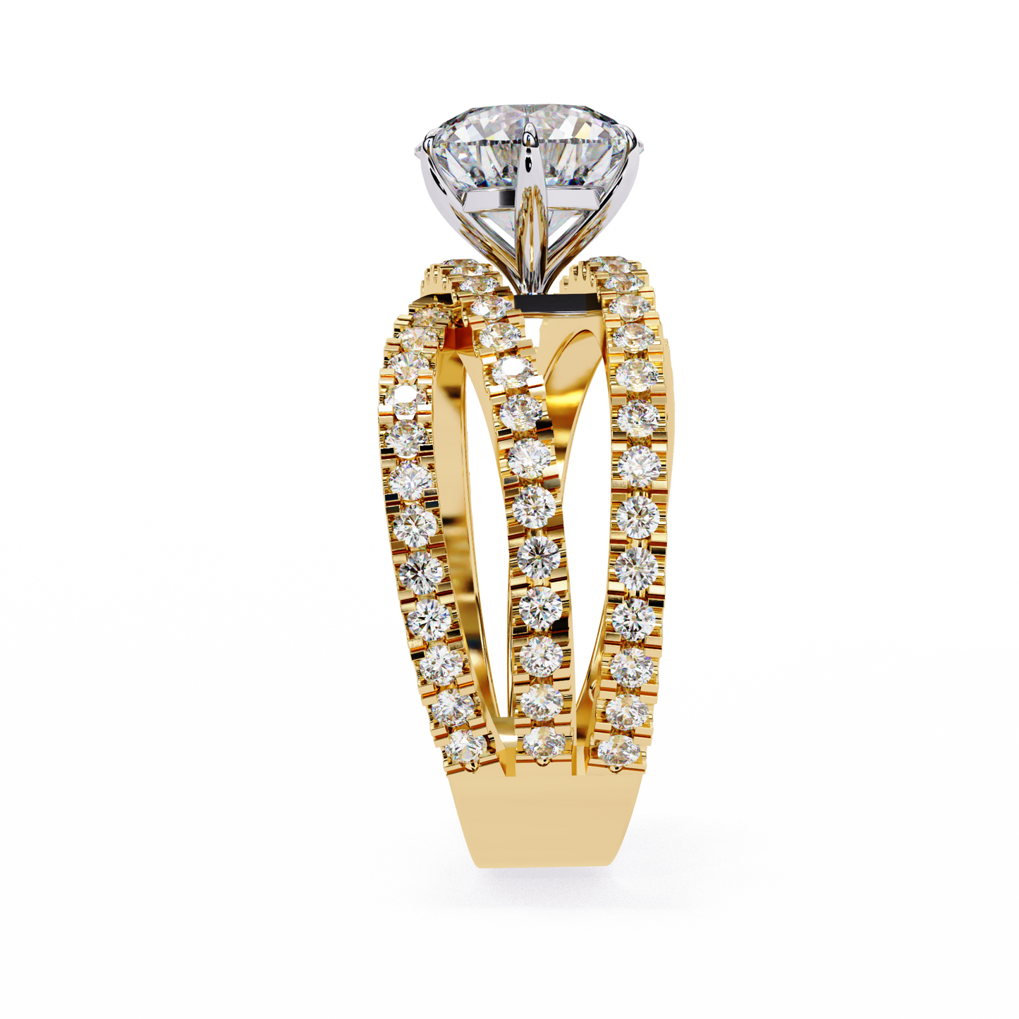 Round Cut Diamond Rose Gold Delicate 1.63 Ct  Three Row Pave Set Engagement Ring and Every Occasion Wear Ring - HIGHCARAT DIAMONDS