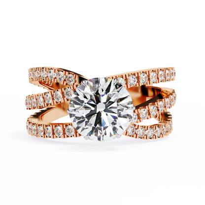 Round Cut Diamond Rose Gold Delicate 1.63 Ct  Three Row Pave Set Engagement Ring and Every Occasion Wear Ring - HIGHCARAT DIAMONDS