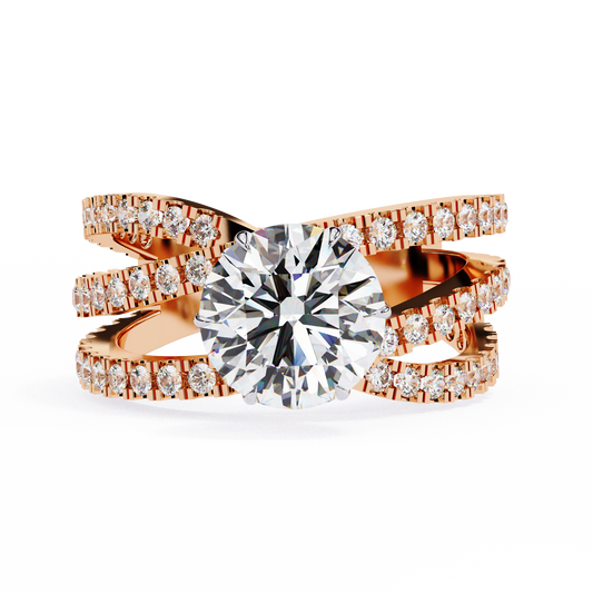 Round Cut Diamond Rose Gold Delicate 1.63 Ct  Three Row Pave Set Engagement Ring and Every Occasion Wear Ring - HIGHCARAT DIAMONDS