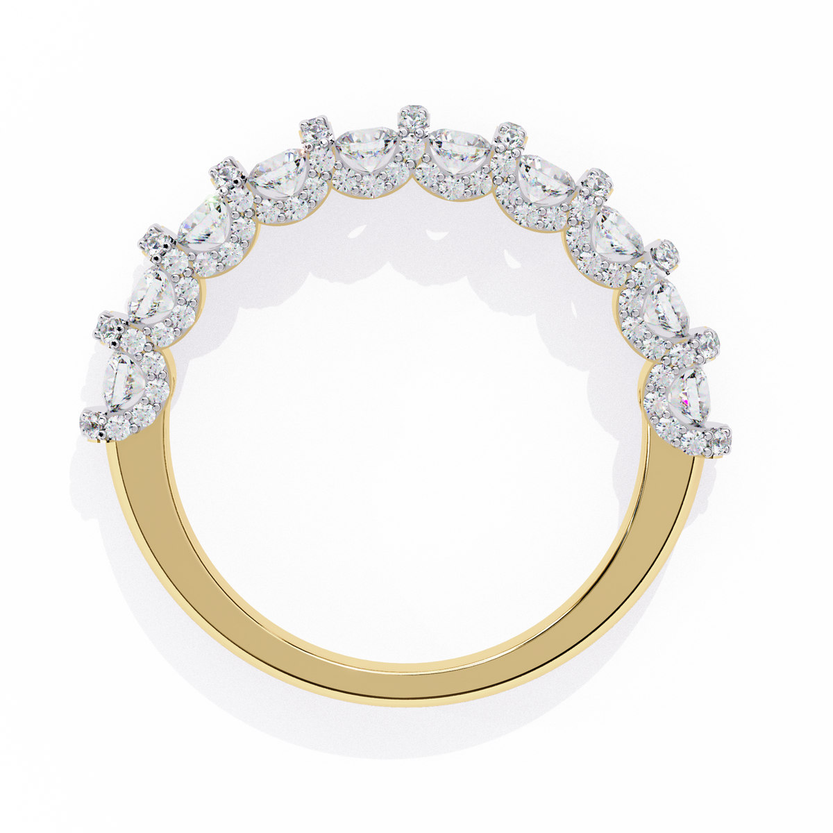 Round Cut Top Grade Diamond Elegance Classic Three Row Dainty Sparkling Proposer Ring For Women's - HIGHCARAT DIAMONDS
