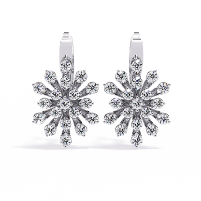 Round Cut Diamond Unique Flower Shape Stunning Prong Set Sparkling Dainty Hoop Earring Gift For Her