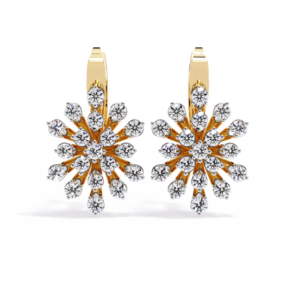 Round Cut Diamond Unique Flower Shape Stunning Prong Set Sparkling Dainty Hoop Earring Gift For Her