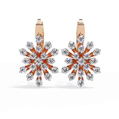 Round Cut Diamond Unique Flower Shape Stunning Prong Set Sparkling Dainty Hoop Earring Gift For Her