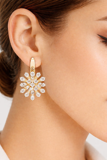 Round Cut Diamond Unique Flower Shape Stunning Prong Set Sparkling Dainty Hoop Earring Gift For Her - HIGHCARAT DIAMONDS #wearthelook