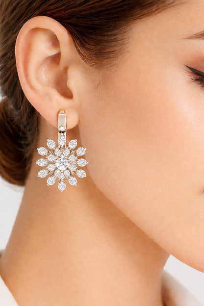 Round Cut Diamond Unique Flower Shape Stunning Prong Set Sparkling Dainty Hoop Earring Gift For Her - HIGHCARAT DIAMONDS #wearthelook