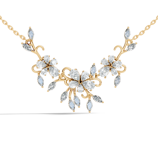 Round Cut Elegant Jewelry For Women New Pendant Natural Diamond Golden Blossom