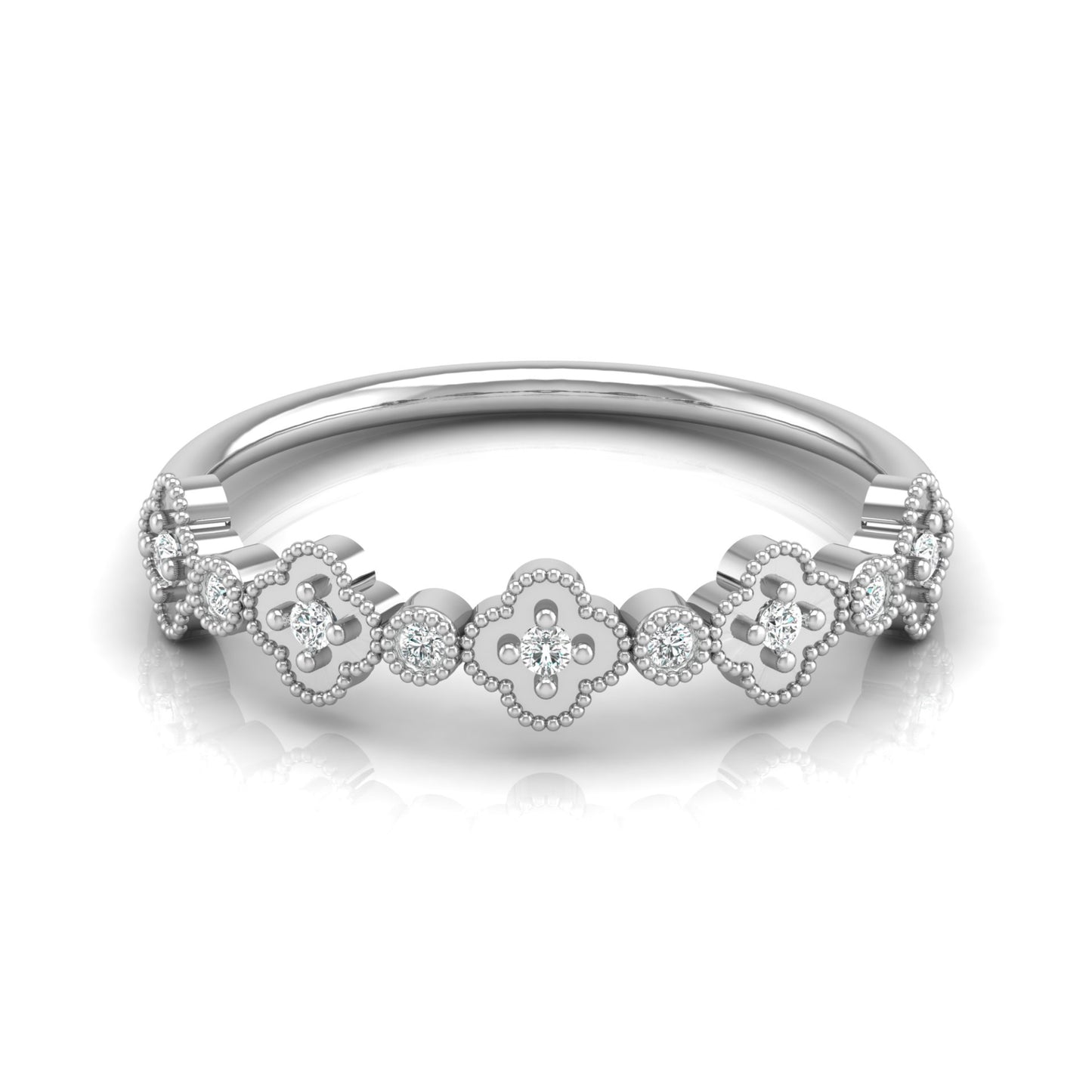 Round Cut Floral Diamond Band Ring In 18K Solid Gold Dainty Minimal & Stackable Gold Ring - HIGHCARAT DIAMONDS