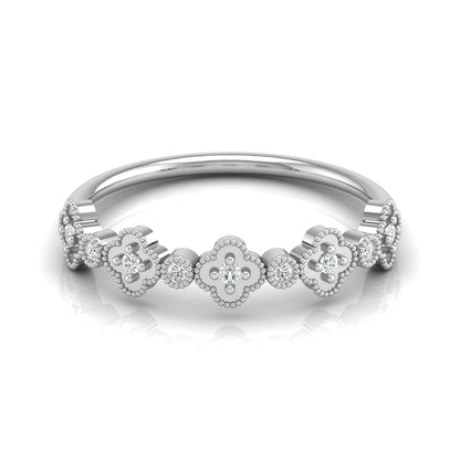 Round Cut Floral Diamond Band Ring In 18K Solid Gold Dainty Minimal & Stackable Gold Ring - HIGHCARAT DIAMONDS