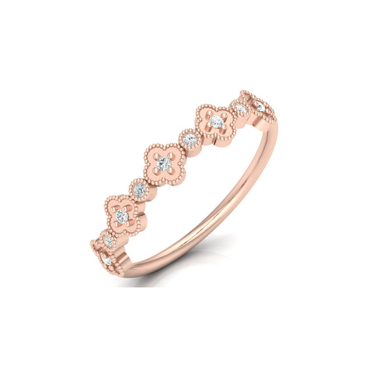 Round Cut Floral Diamond Band Ring In 18K Solid Gold Dainty Minimal & Stackable Gold Ring - HIGHCARAT DIAMONDS