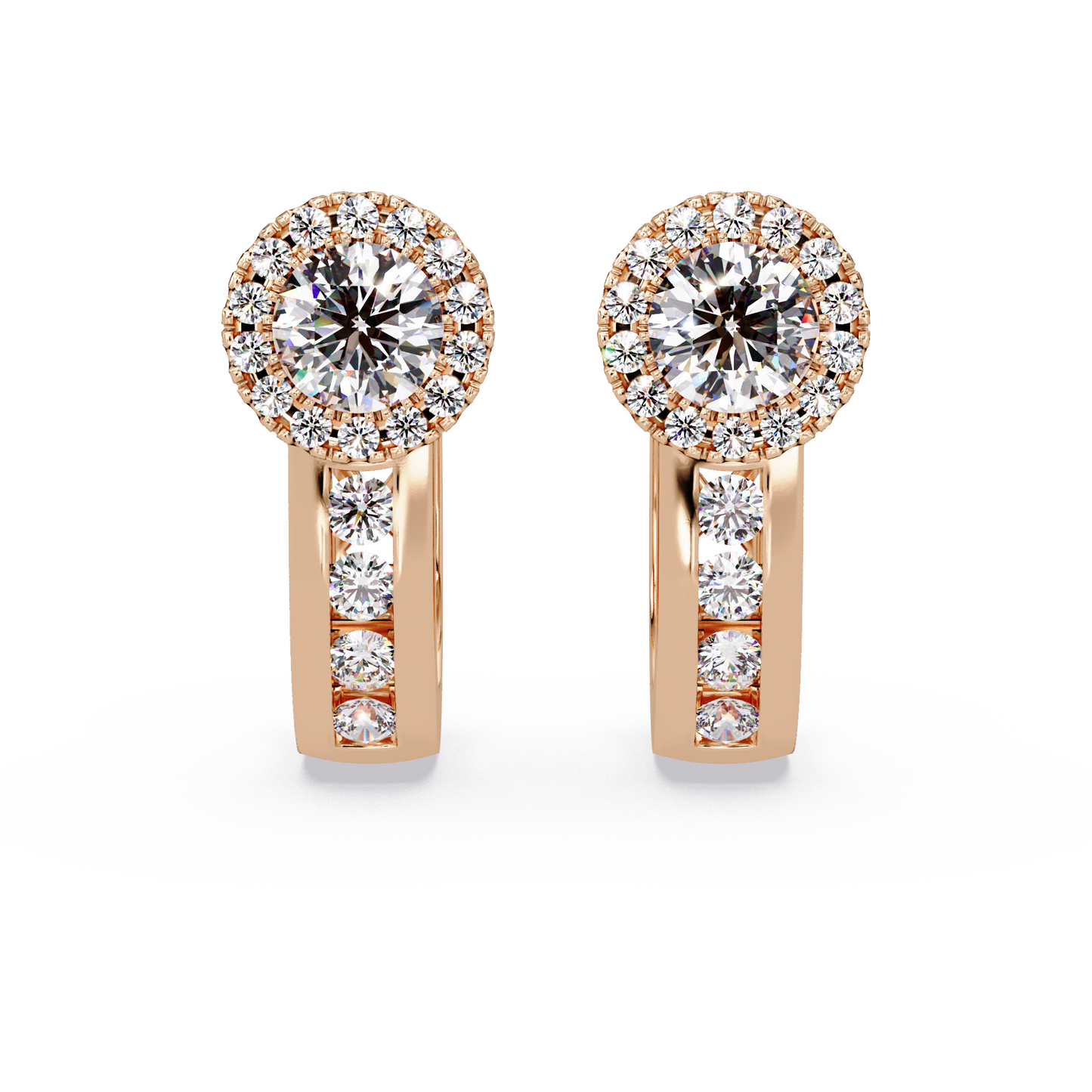 Round Cut Halo Set Lab Grown Diamond Hoop Earring - HIGHCARAT DIAMONDS