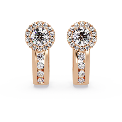 Round Cut Halo Set Lab Grown Diamond Hoop Earring - HIGHCARAT DIAMONDS