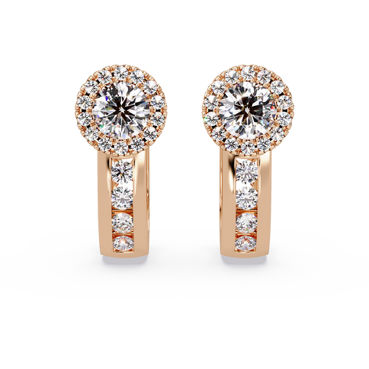 Round Cut Halo Set Lab Grown Diamond Hoop Earring - HIGHCARAT DIAMONDS
