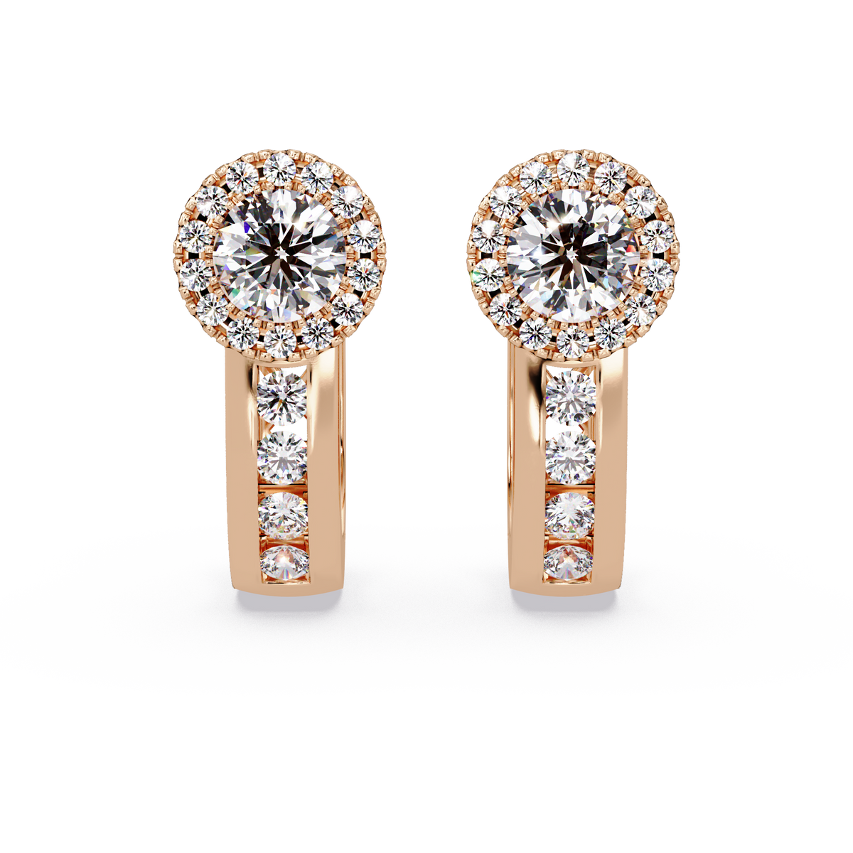 Round Cut Halo Set Lab Grown Diamond Hoop Earring - HIGHCARAT DIAMONDS
