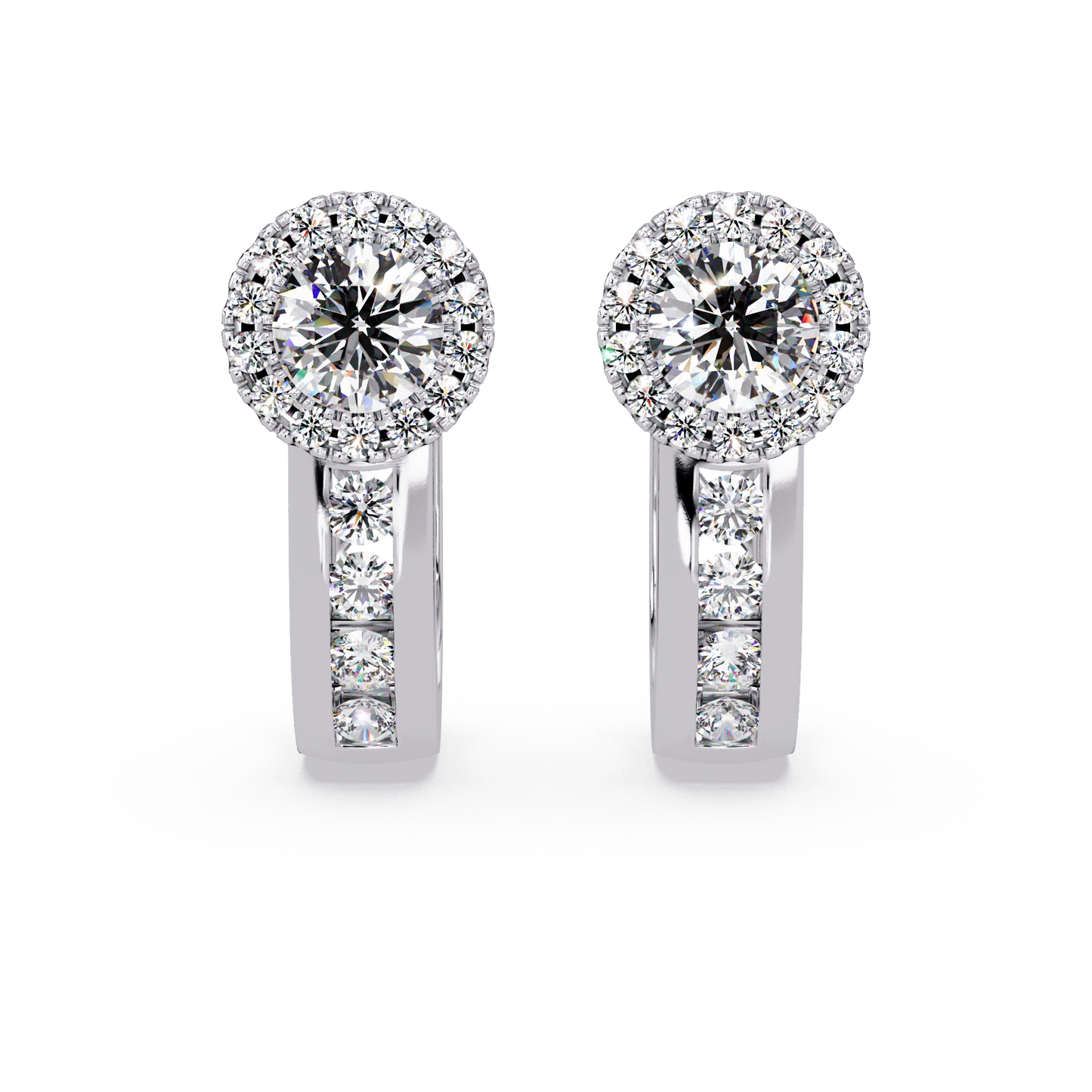 Round Cut Halo Set Lab Grown Diamond Hoop Earring - HIGHCARAT DIAMONDS