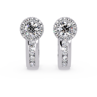 Round Cut Halo Set Lab Grown Diamond Hoop Earring - HIGHCARAT DIAMONDS