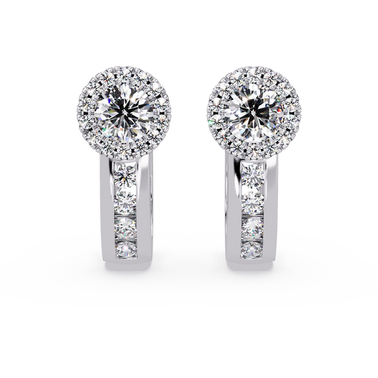 Round Cut Halo Set Lab Grown Diamond Hoop Earring - HIGHCARAT DIAMONDS