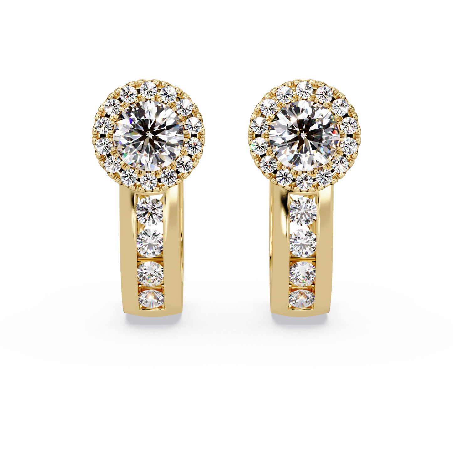 Round Cut Halo Set Lab Grown Diamond Hoop Earring - HIGHCARAT DIAMONDS