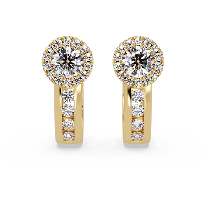 Round Cut Halo Set Lab Grown Diamond Hoop Earring - HIGHCARAT DIAMONDS