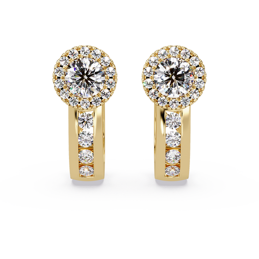 Round Cut Halo Set Lab Grown Diamond Hoop Earring - HIGHCARAT DIAMONDS