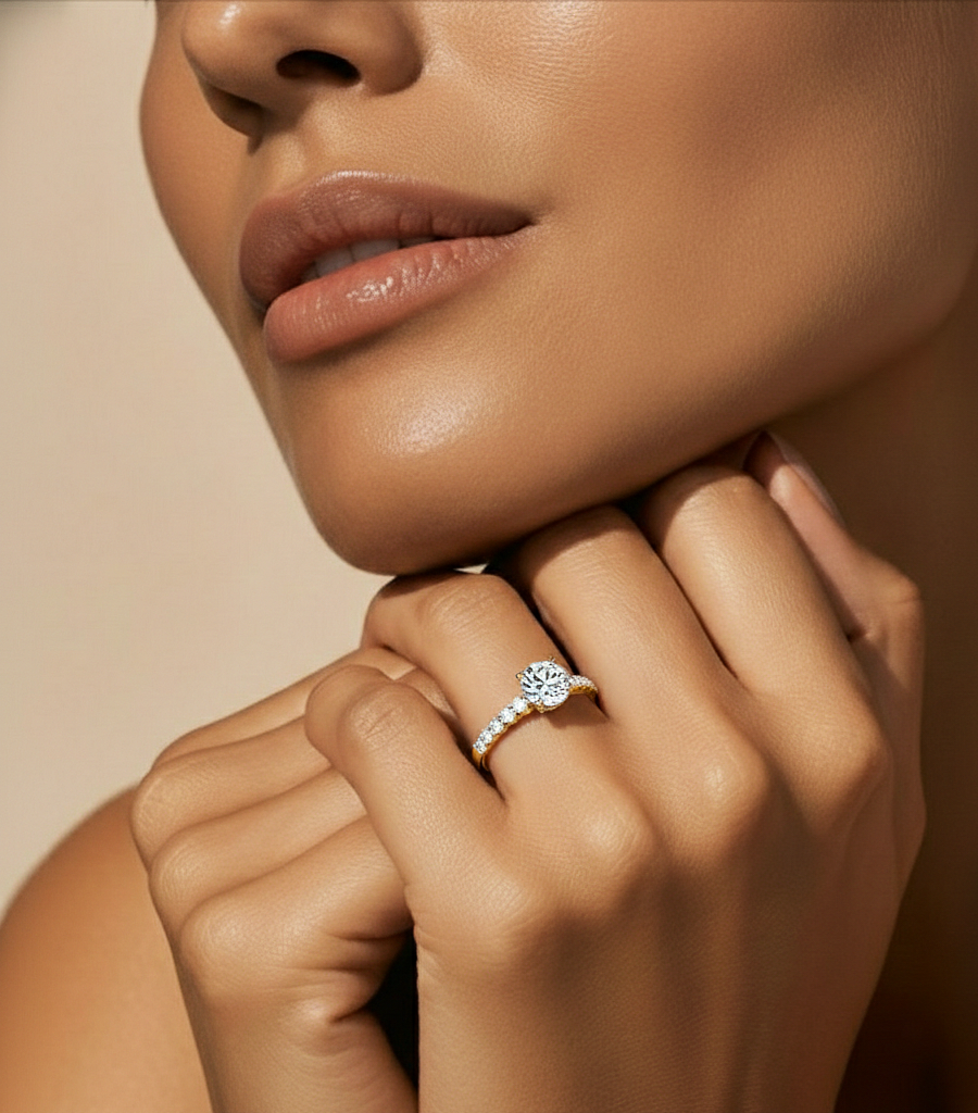 Round Cut  High Quality Lab Grown Diamond Half Eternity Elegant Accented Proposer Ring For Her