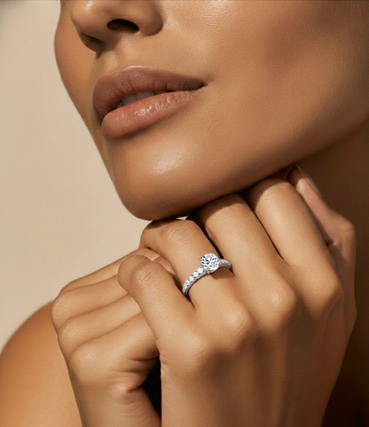 Round Cut  High Quality Lab Grown Diamond Half Eternity Elegant Accented Proposer Ring For Her