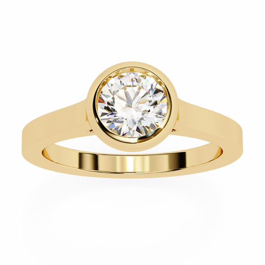 Round Cut Lab Diamond Bezel Set Dainty Solitaire Ring