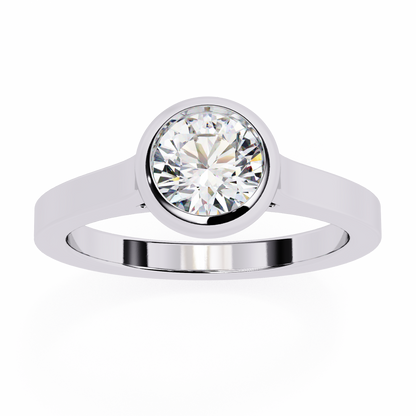 Round Cut Lab Diamond Bezel Set Dainty Solitaire Ring