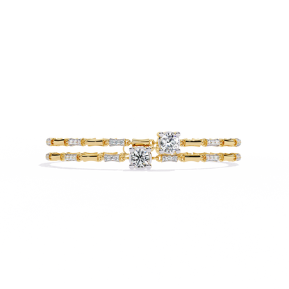 Yellow gold round diamond bracelet with open prong link design