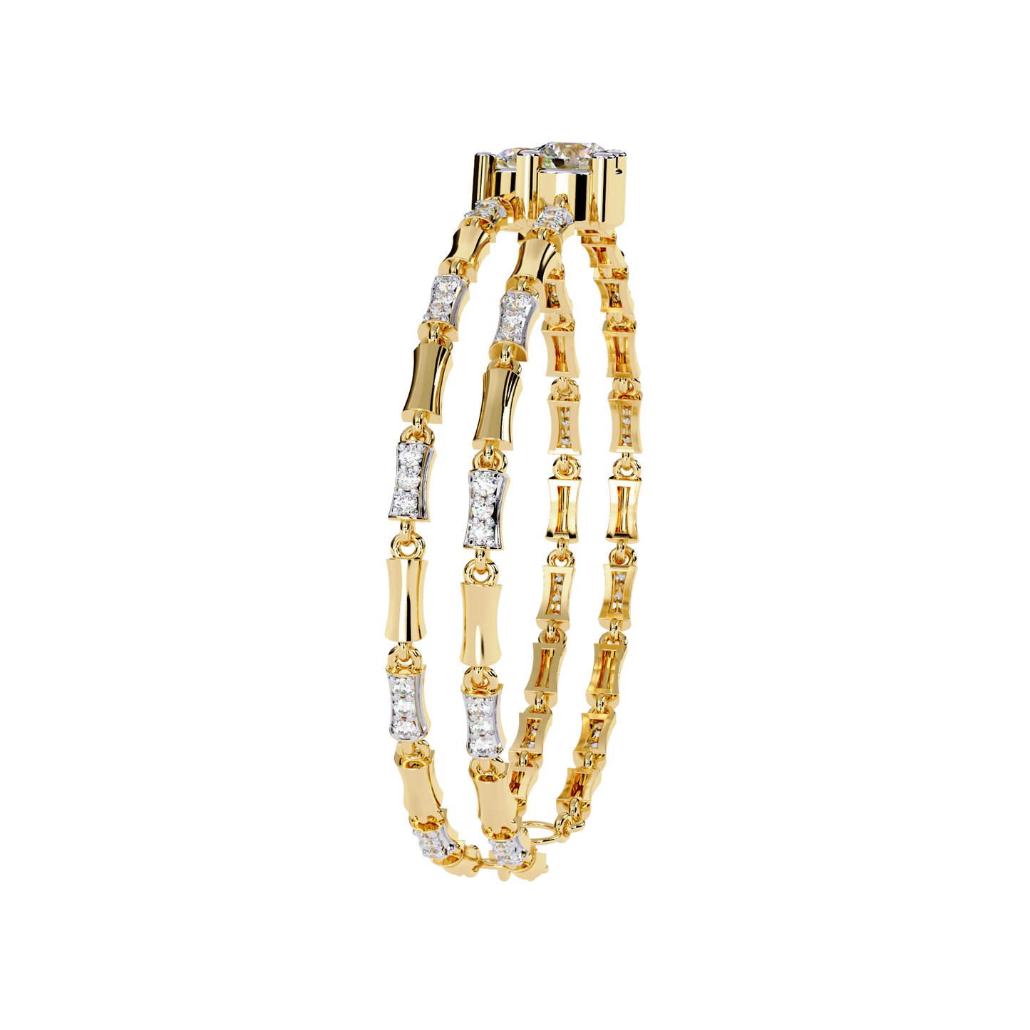 Side profile of round diamond bracelet with open link structure