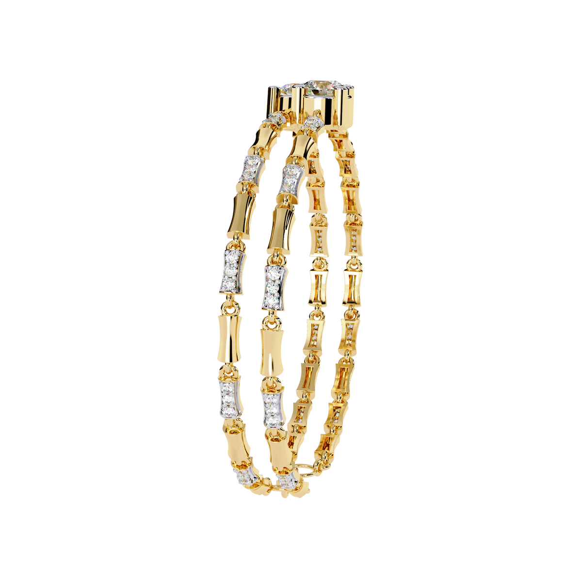 Side profile of round diamond bracelet with open link structure
