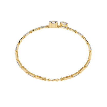 Close up of round cut lab diamonds on prong set bracelet