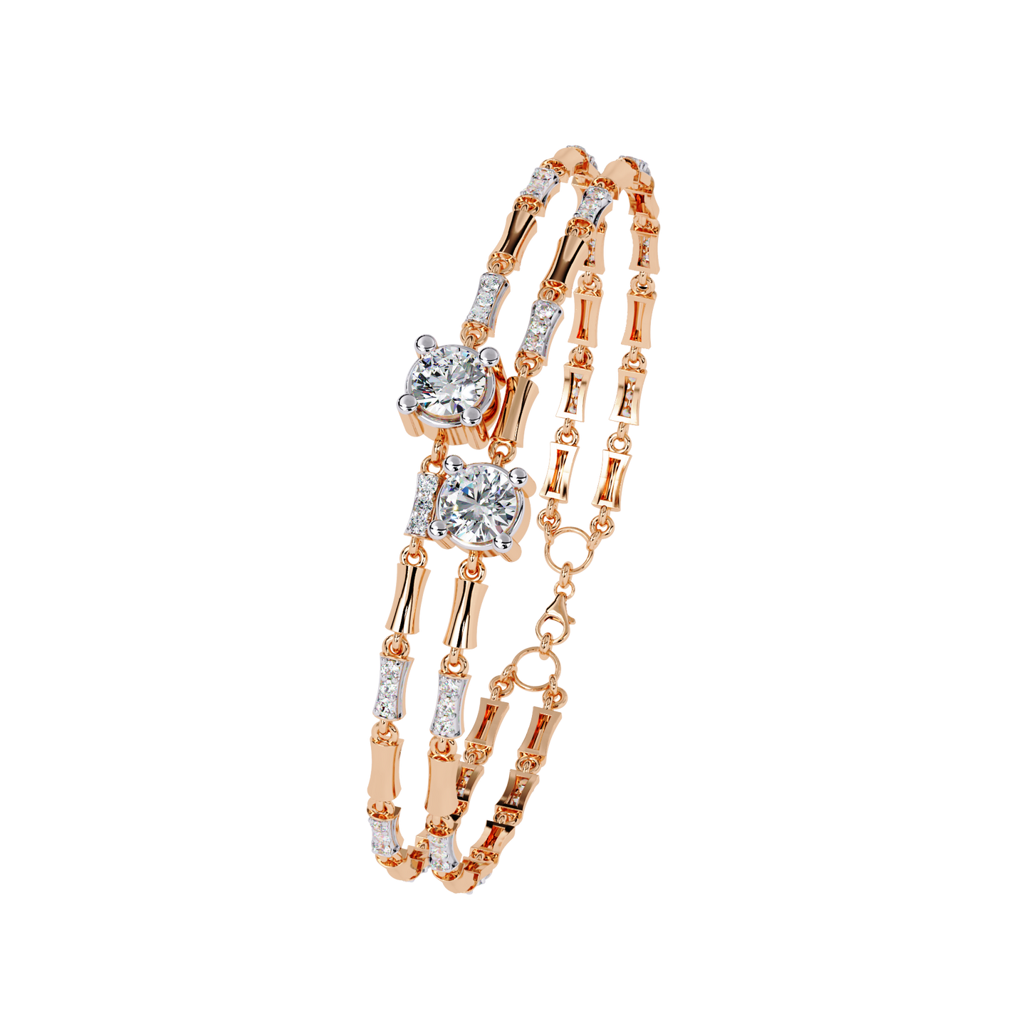 Angled view of round lab diamond wedding bracelet in white gold