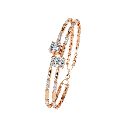 Angled view of round lab diamond wedding bracelet in white gold