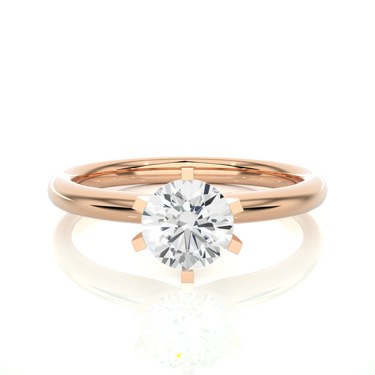 Front view of round cut lab diamond solitaire engagement ring