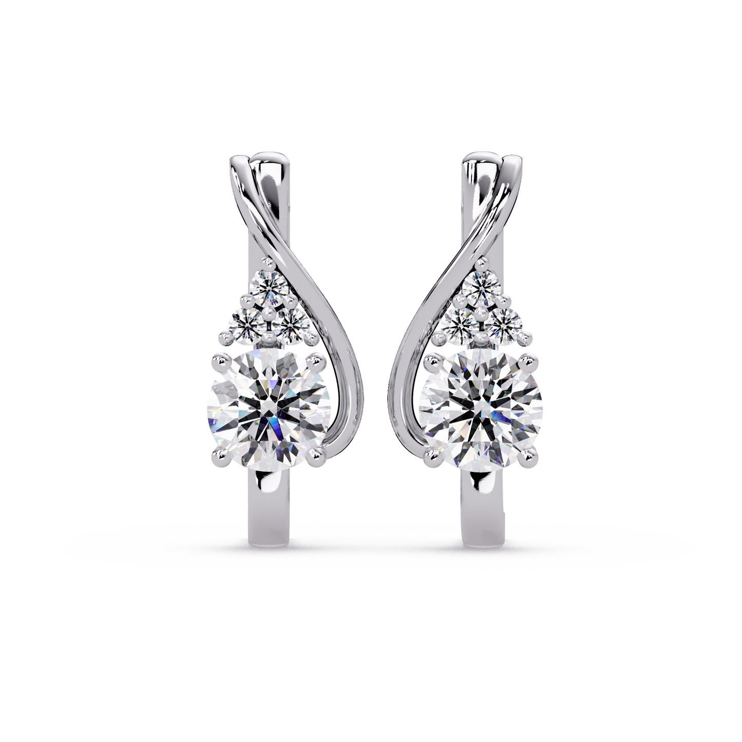 Round Cut Lab Grown Curved Unique Diamond Earring - HIGHCARAT DIAMONDS