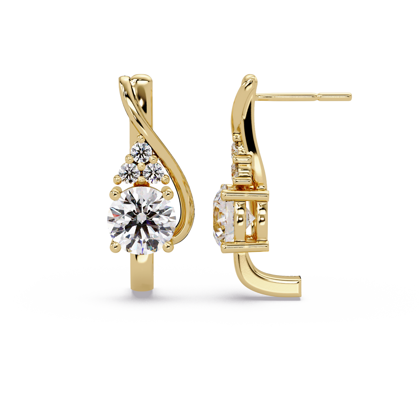 Round Cut Lab Grown Curved Unique Diamond Earring - HIGHCARAT DIAMONDS