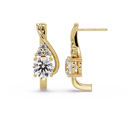 Round Cut Lab Grown Curved Unique Diamond Earring - HIGHCARAT DIAMONDS