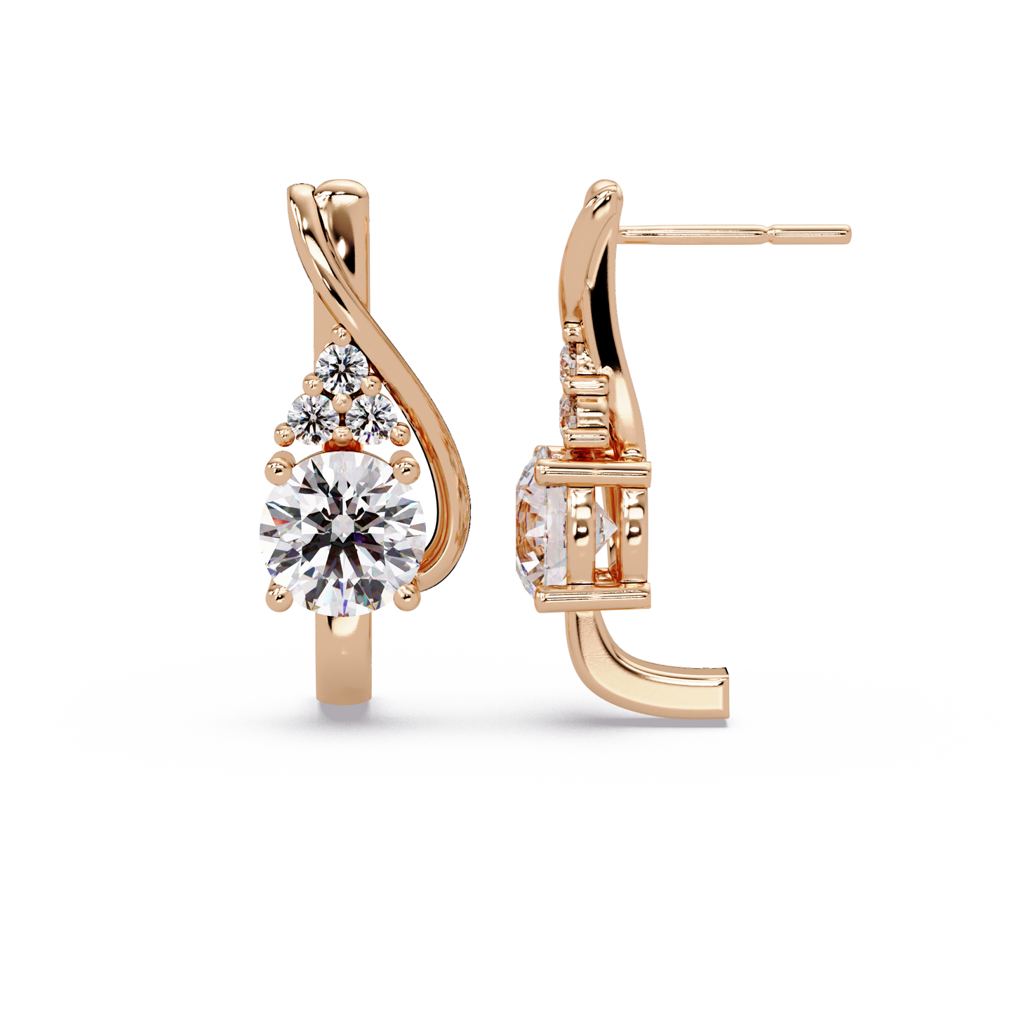 Round Cut Lab Grown Curved Unique Diamond Earring - HIGHCARAT DIAMONDS