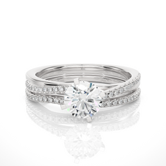 Round Cut  Lab Grown Diamond 14k Solid Gold  Wedding Bridal Set Hidden Halo Ring For women - HIGHCARAT DIAMONDS