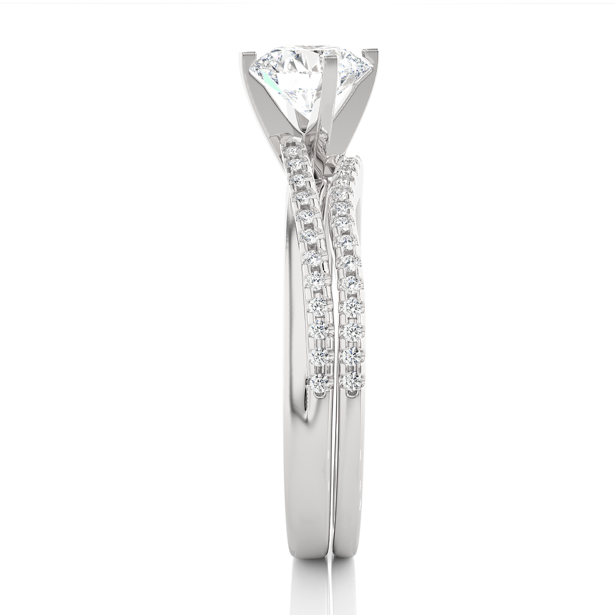 Round Cut  Lab Grown Diamond 14k Solid Gold  Wedding Bridal Set Hidden Halo Ring For women - HIGHCARAT DIAMONDS