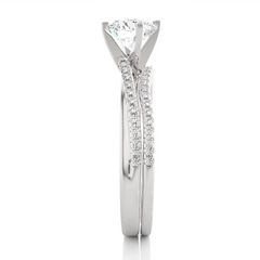 Round Cut  Lab Grown Diamond 14k Solid Gold  Wedding Bridal Set Hidden Halo Ring For women - HIGHCARAT DIAMONDS