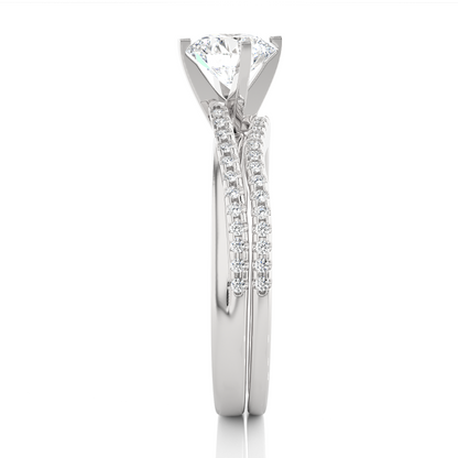 Round Cut  Lab Grown Diamond 14k Solid Gold  Wedding Bridal Set Hidden Halo Ring For women - HIGHCARAT DIAMONDS