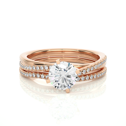 Round Cut  Lab Grown Diamond 14k Solid Gold  Wedding Bridal Set Hidden Halo Ring For women - HIGHCARAT DIAMONDS
