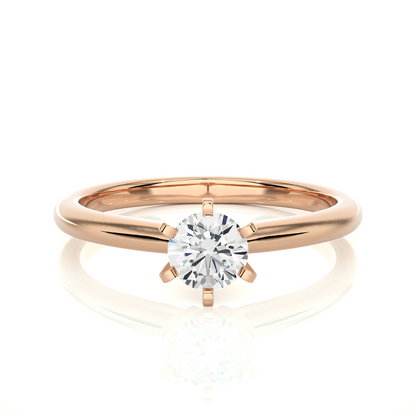 Front view of round cut lab diamond 6 prong solitaire ring