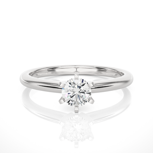 Round Cut Lab Grown Diamond 6 Prong Solitaire Engagement Ring with polished band design
